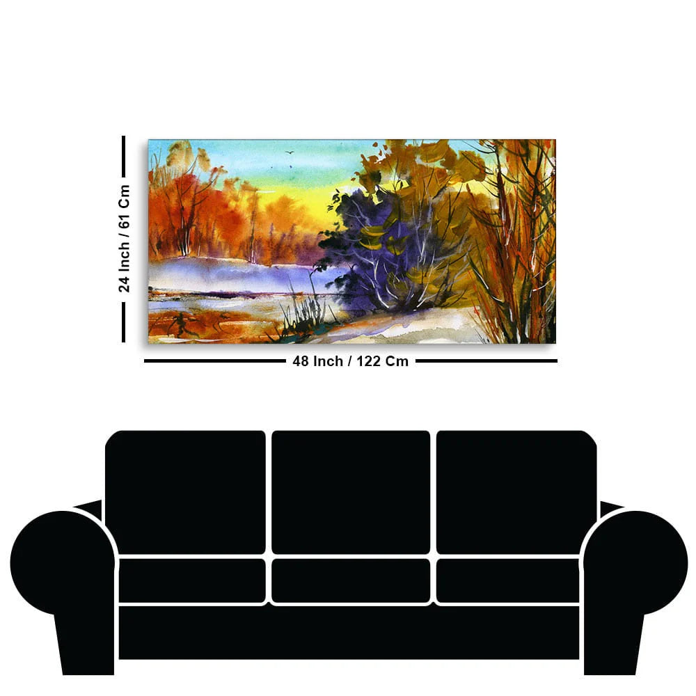 Water Color Landscape of Beautiful Trees Canvas Wall Painting DECORMANTRA
