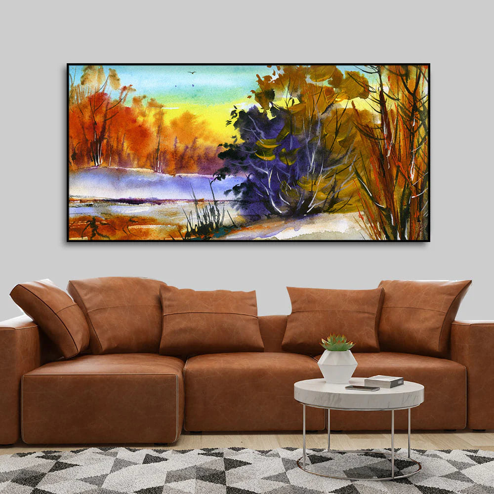Water Color Landscape of Beautiful Trees Canvas Wall Painting DECORMANTRA