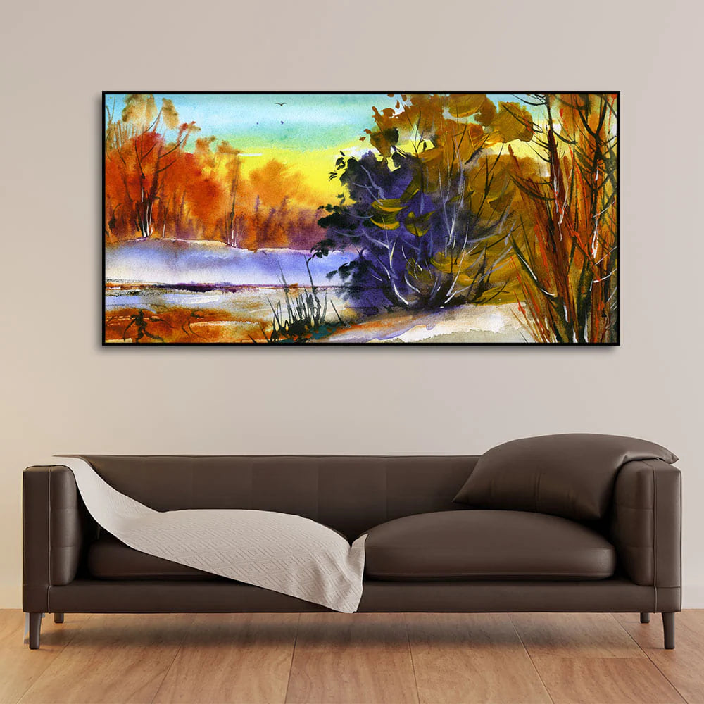 Water Color Landscape of Beautiful Trees Canvas Wall Painting DECORMANTRA
