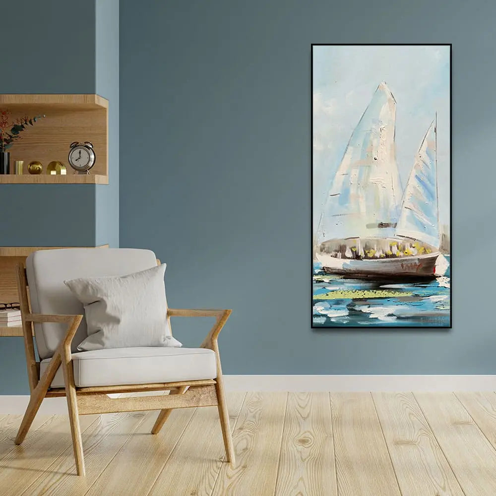 Watercolor Painting of Sailing Boats Premium Canvas Wall Painting DECORMANTRA