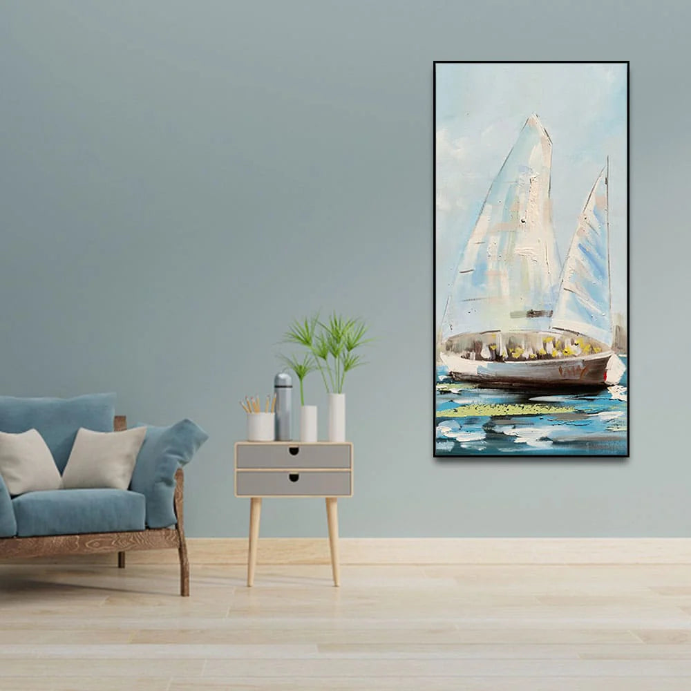 Watercolor Painting of Sailing Boats Premium Canvas Wall Painting DECORMANTRA