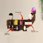 Whale Backlit Designer Wooden Wall Shelf / Book Shelf / Night Light, Walnut Finish - Decor Mantra 