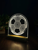 3D Illusion Football Night Lamp – Acrylic LED Light with Wooden Base - Harshita Craft