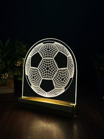 3D Illusion Football Night Lamp – Acrylic LED Light with Wooden Base