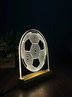 3D Illusion Football Night Lamp – Acrylic LED Light with Wooden Base - Harshita Craft