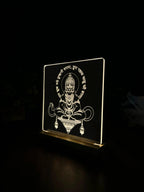LED Engraved Acrylic Lamp with Lord Hanuman Design - Wooden Base for Spiritual Decor - Harshita Craft
