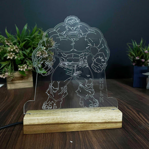 3D Illusion Hulk Night Lamp – Acrylic LED Light with Wooden Base
