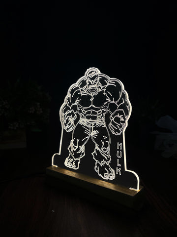 3D Illusion Hulk Night Lamp – Acrylic LED Light with Wooden Base