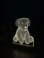 3D Illusion Puppy Night Lamp – Acrylic LED Light with Wooden Base - Harshita Craft