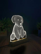 3D Illusion Puppy Night Lamp – Acrylic LED Light with Wooden Base - Harshita Craft