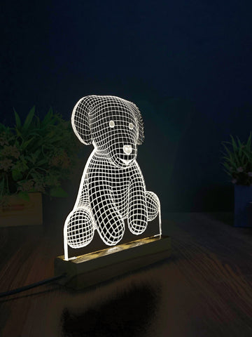 3D Illusion Puppy Night Lamp – Acrylic LED Light with Wooden Base