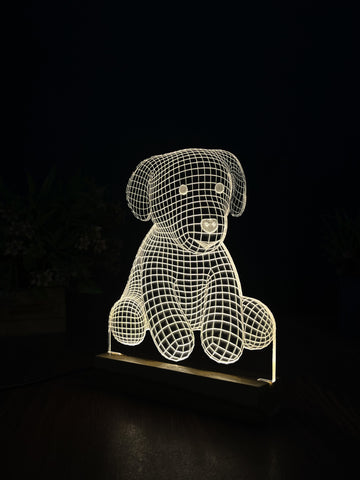 3D Illusion Puppy Night Lamp – Acrylic LED Light with Wooden Base