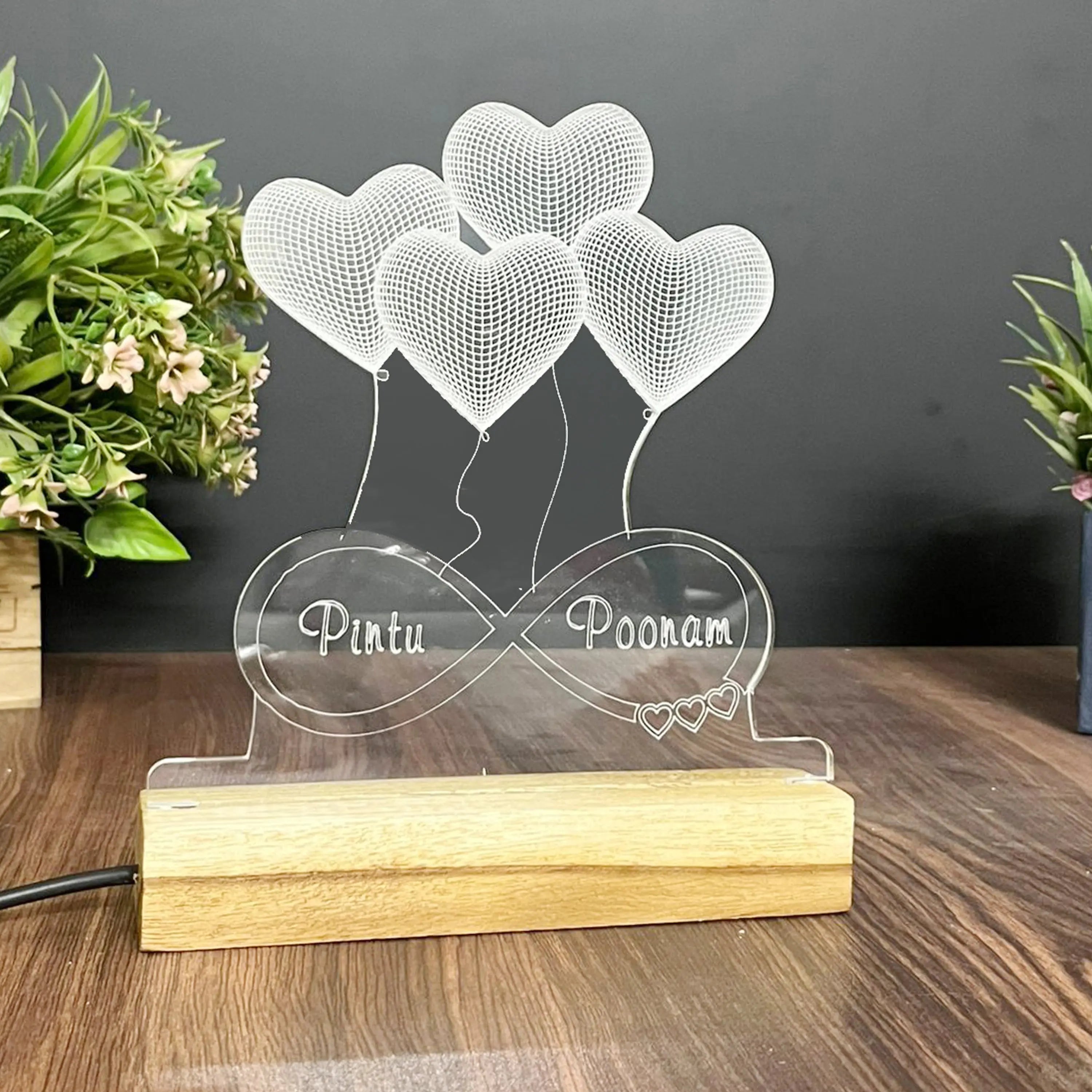 3D Custom Name  Acrylic  Night Lamp – Acrylic LED Light with Wooden Base - Harshita Craft