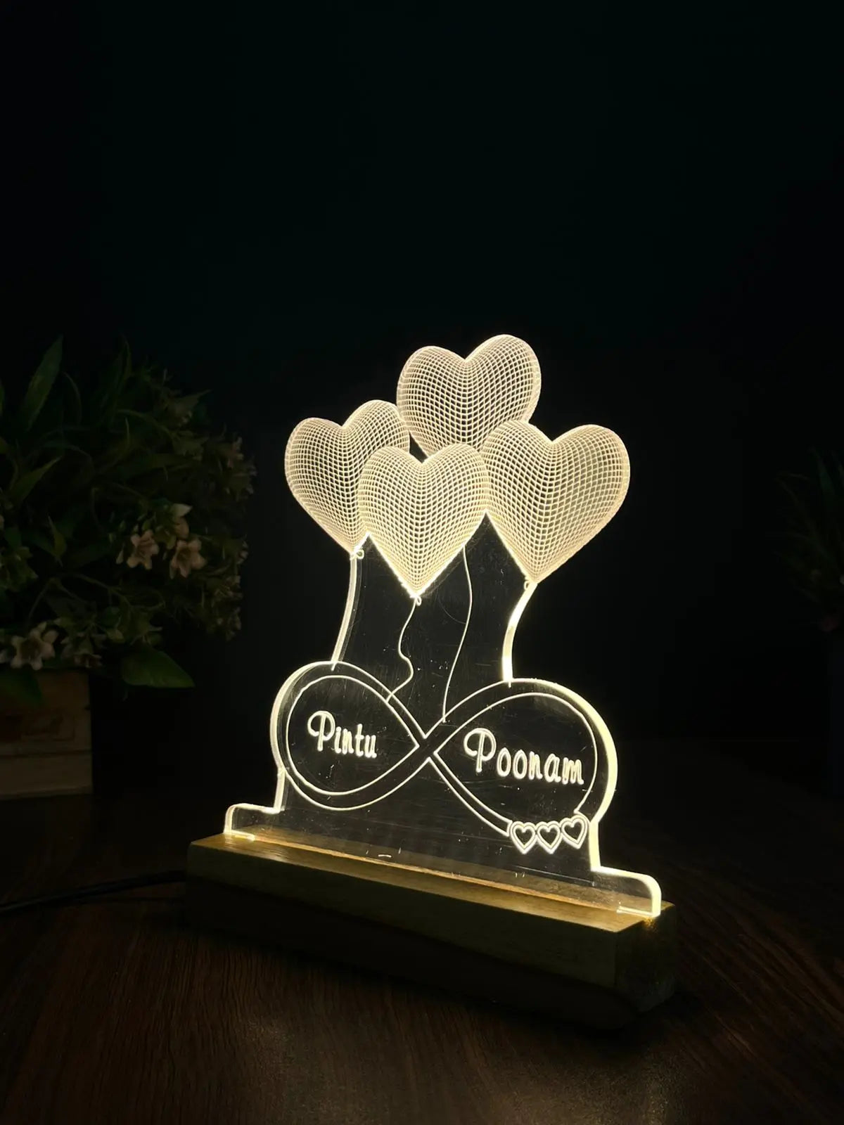 3D Custom Name  Acrylic  Night Lamp – Acrylic LED Light with Wooden Base - Harshita Craft