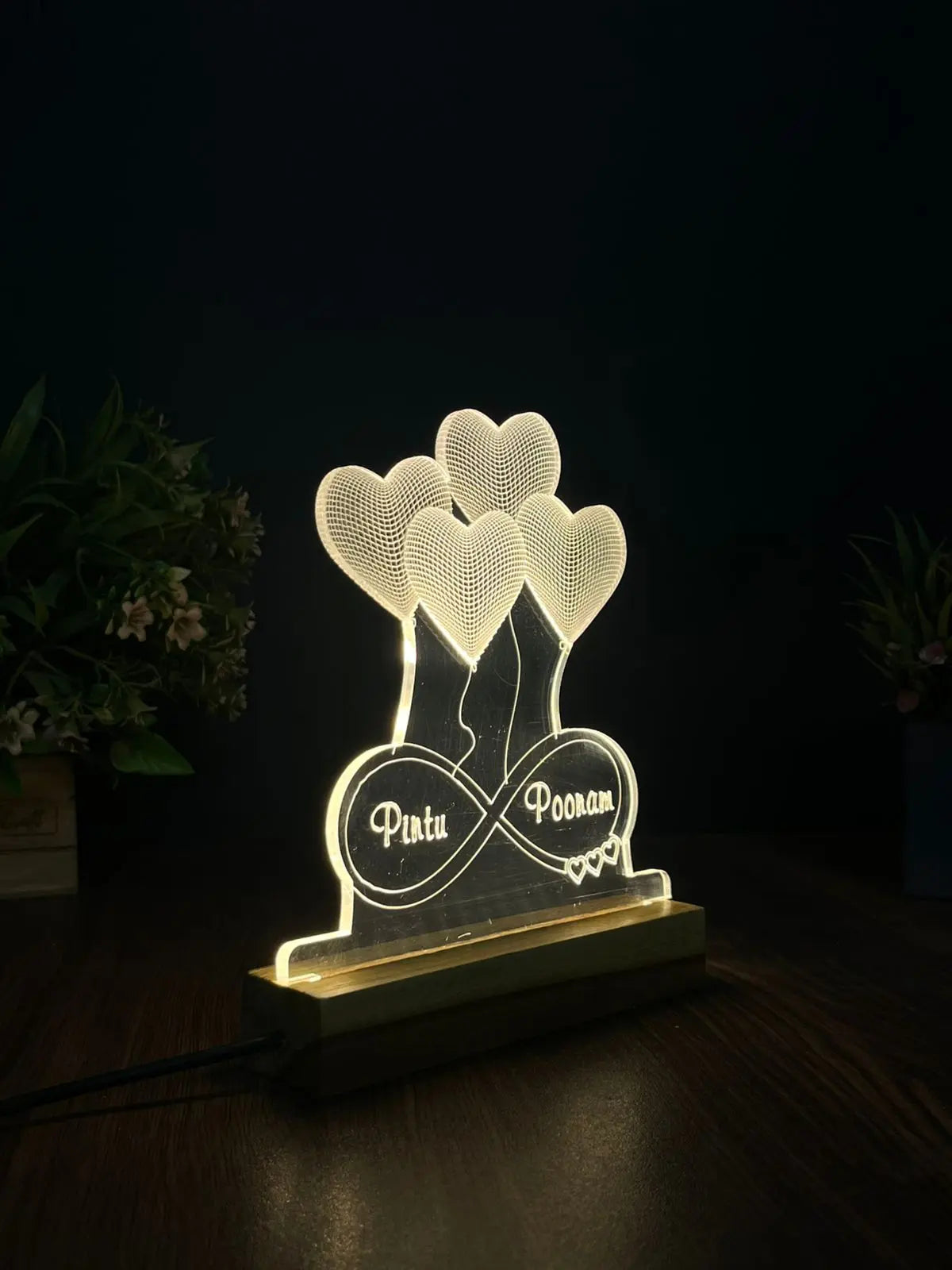 3D Custom Name  Acrylic  Night Lamp – Acrylic LED Light with Wooden Base - Harshita Craft