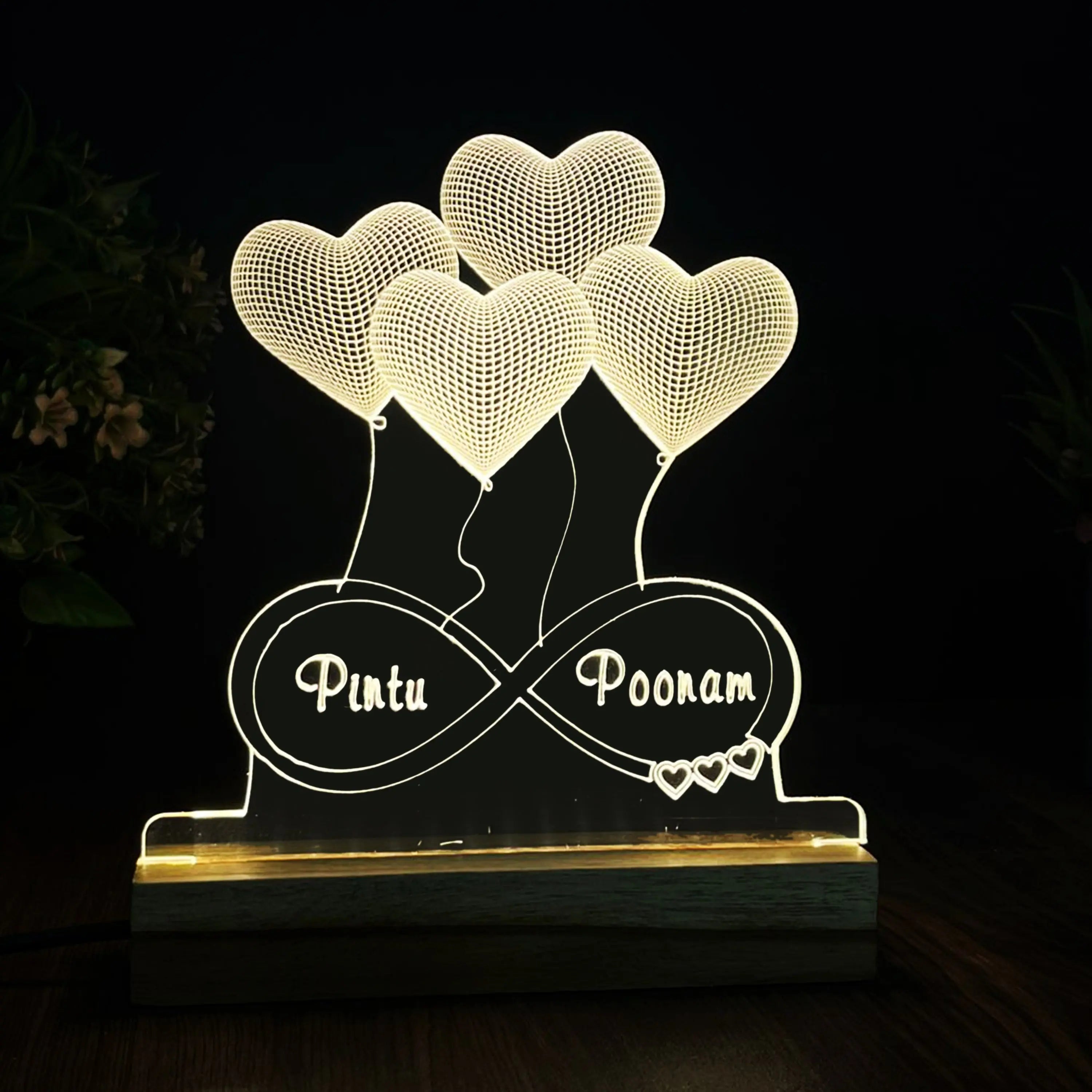 3D Custom Name  Acrylic  Night Lamp – Acrylic LED Light with Wooden Base - Harshita Craft