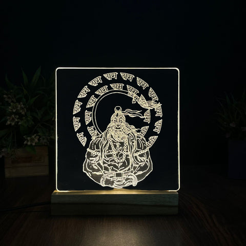 Engraved Acrylic LED Table Lamp with Spiritual Design - Wooden Base
