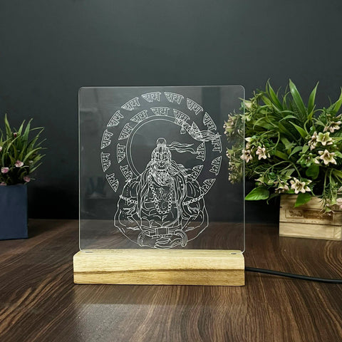 Engraved Acrylic LED Table Lamp with Spiritual Design - Wooden Base