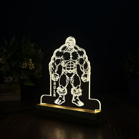 3D Illusion Hulk Night Lamp – Acrylic LED Light with Wooden Base