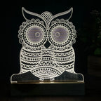 3D Illusion Owl Night Lamp – Acrylic LED Light with Wooden Base - Harshita Craft