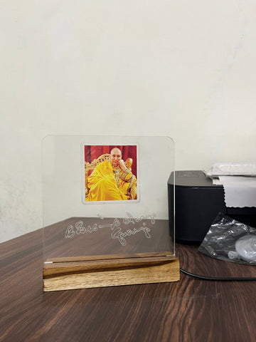 Guru JI Acrylic Photo Frame with Wooden LED Base – Personalized Gift Decor