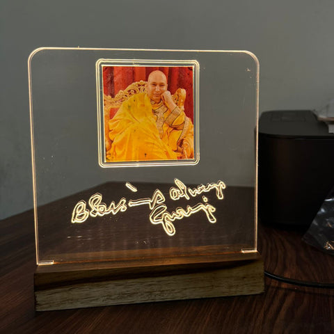 Guru JI Acrylic Photo Frame with Wooden LED Base – Personalized Gift Decor