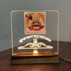 LED Acrylic Table Lamp with Shri Khatu Shyam Ji Design - Wooden Base for Divine Home Decor - Harshita Craft