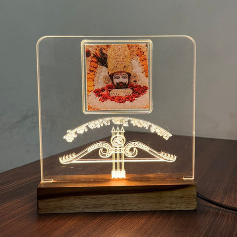 LED Acrylic Table Lamp with Shri Khatu Shyam Ji Design - Wooden Base for Divine Home Decor