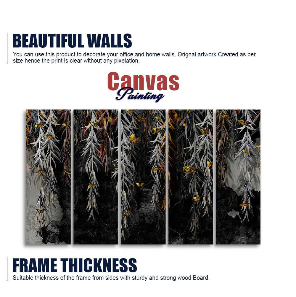 Willow Branches with Gold Butterflies Wall Painting of Five Pieces DECORMANTRA