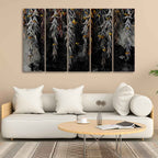 Willow Branches with Gold Butterflies Wall Painting of Five Pieces DECORMANTRA