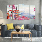 Women in Kimono Canvas Wall Painting Set of Five DECORMANTRA