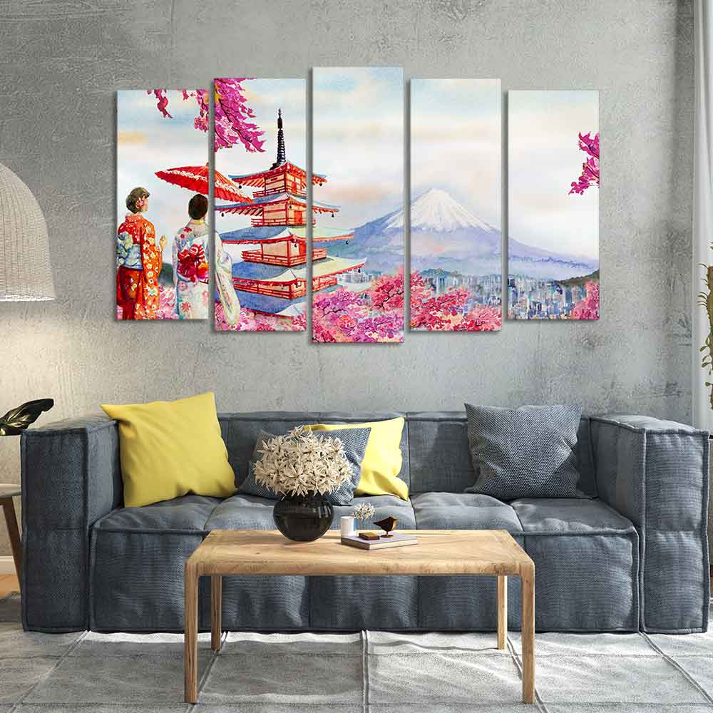 Women in Kimono Canvas Wall Painting Set of Five DECORMANTRA