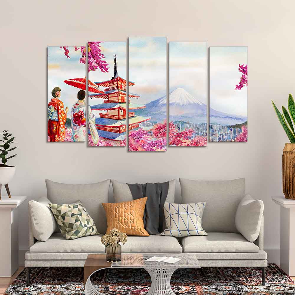 Women in Kimono Canvas Wall Painting Set of Five DECORMANTRA
