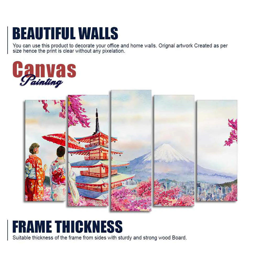 Women in Kimono Canvas Wall Painting Set of Five DECORMANTRA