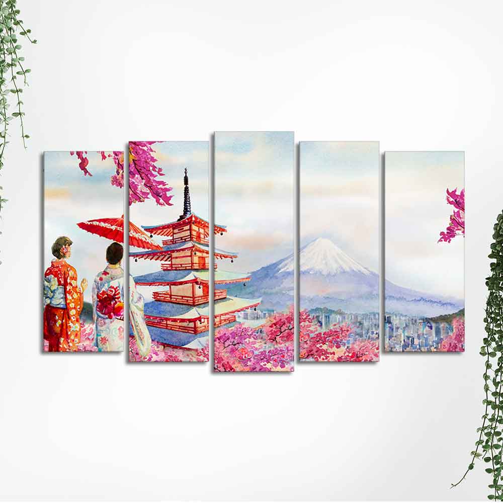 Women in Kimono Canvas Wall Painting Set of Five DECORMANTRA