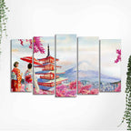 Women in Kimono Canvas Wall Painting Set of Five DECORMANTRA
