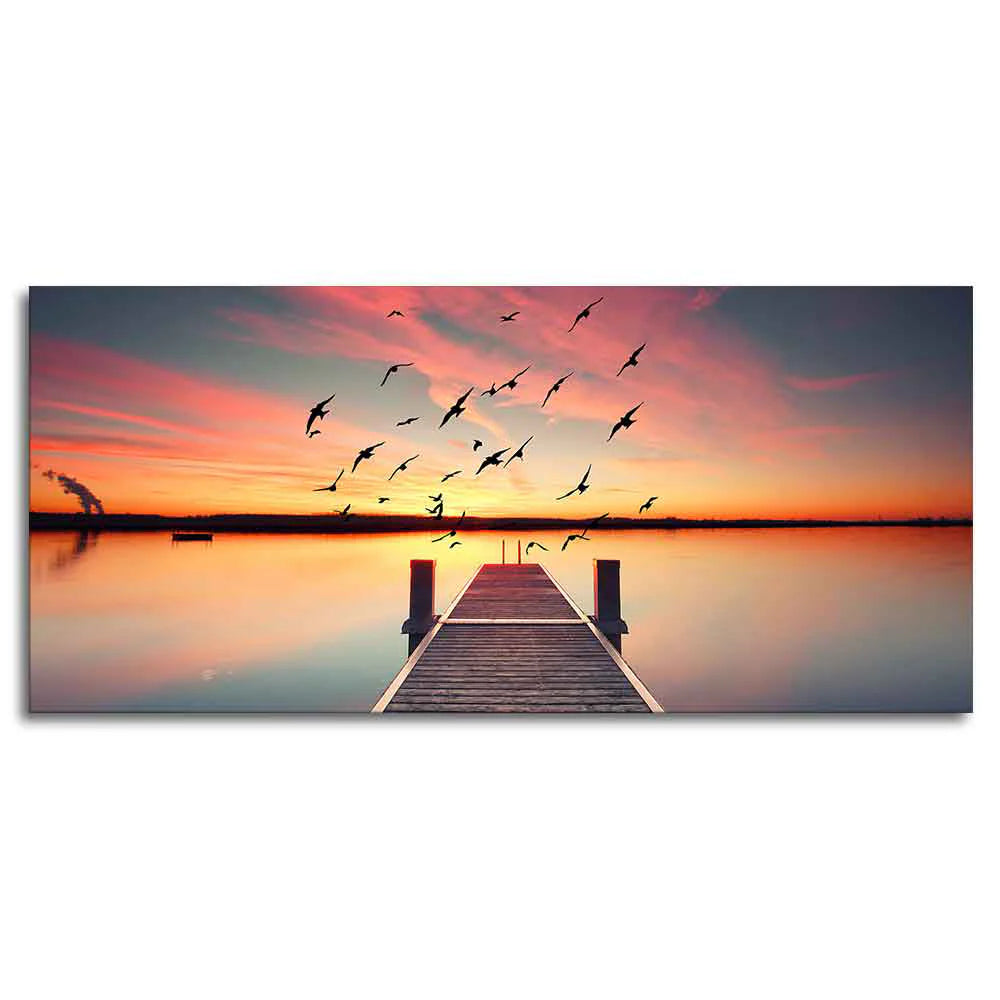 Wooden Jetty in Sunset Canvas wall Painting Decor Mantra