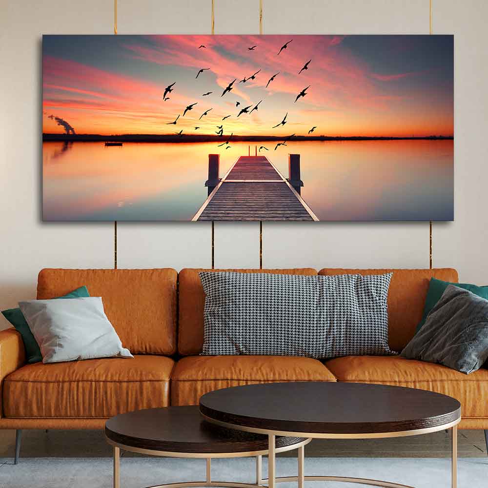 Wooden Jetty in Sunset Canvas wall Painting Decor Mantra