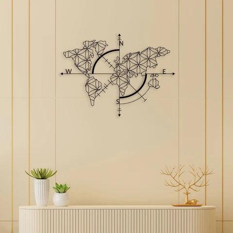 World Map With Direction Metal Wall Art - Decor Mantra 