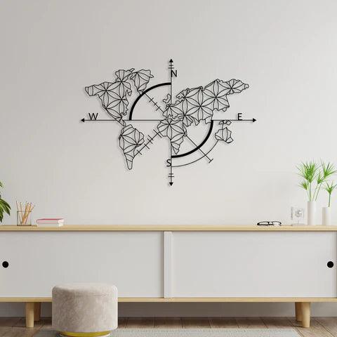 World Map With Direction Metal Wall Art - Decor Mantra 