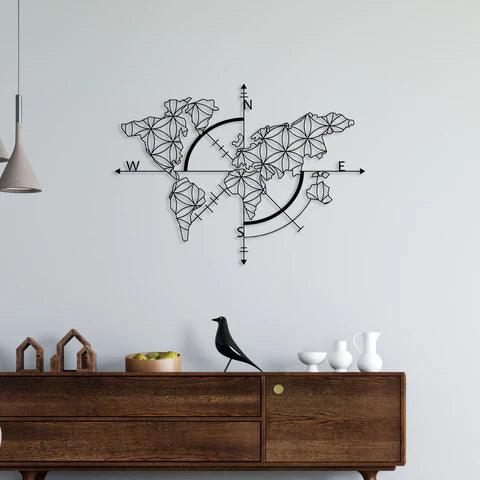 World Map With Direction Metal Wall Art - Decor Mantra 