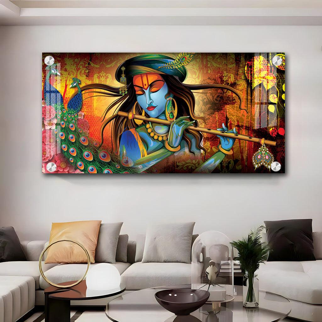 Krishna in Vrindavan Elegant Acrylic Horizontal Wall Decor - Decor Mantra 