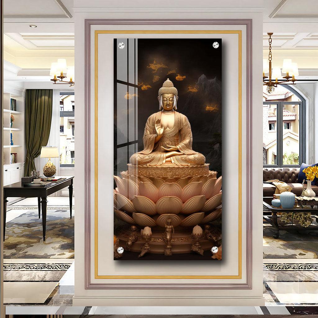 Lotus-Seated Buddha Premium Acrylic Vertical Wall Art - Decor Mantra 