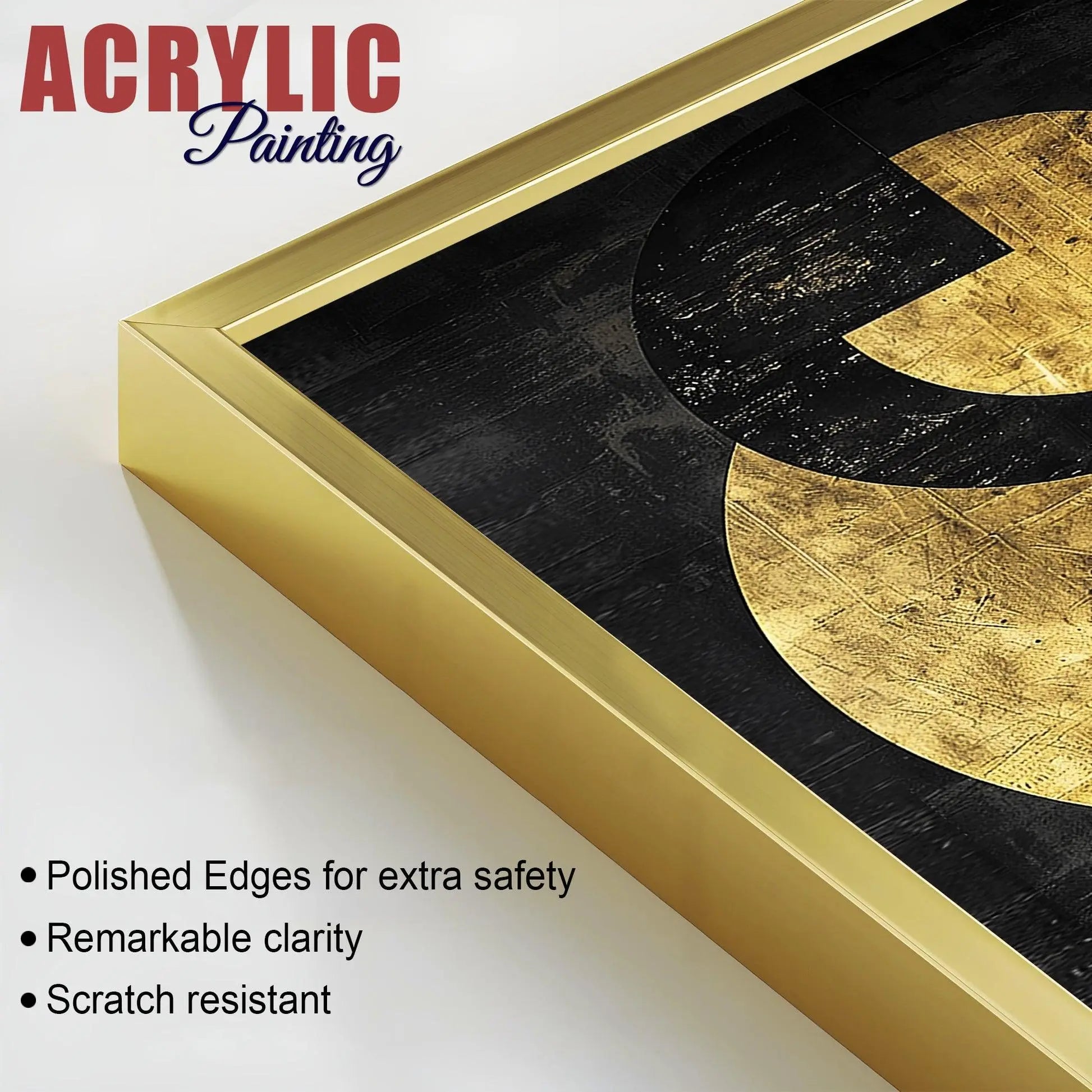 Abstract Golden Textured Line Art Acrylic Floating Wall Painting Set Of 2 - Decor Mantra 