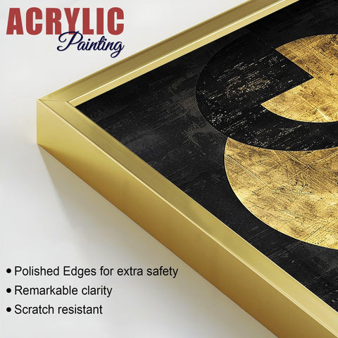 Abstract Golden Textured Line Art Acrylic Floating Wall Painting Set Of 2 - Decor Mantra 