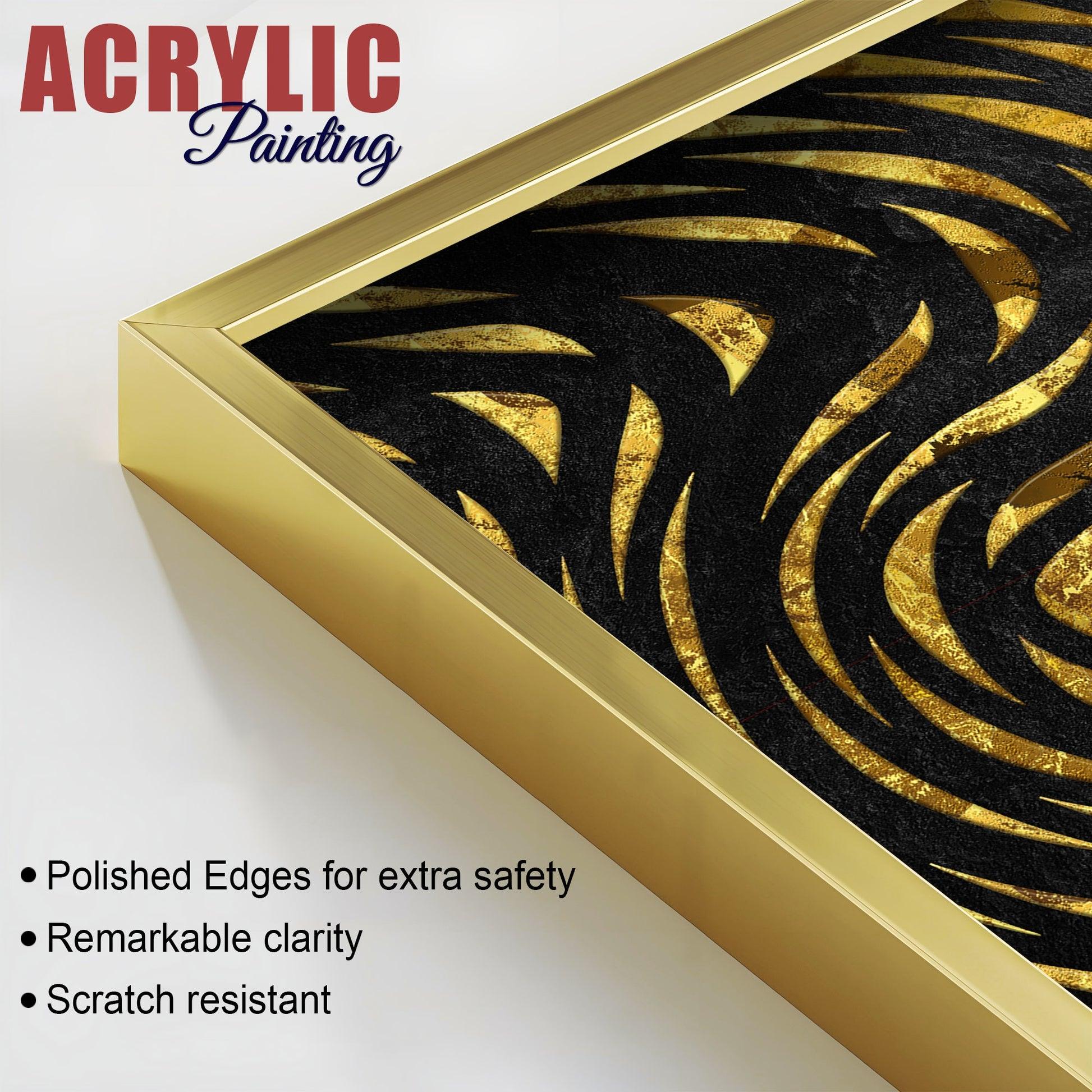 Golden Patterns Acrylic Floating Wall Painting Set of 2 - Decor Mantra 