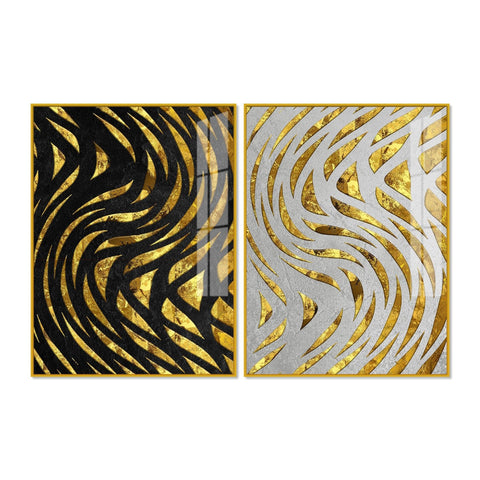 Golden Patterns Acrylic Floating Wall Painting Set of 2 - Decor Mantra 