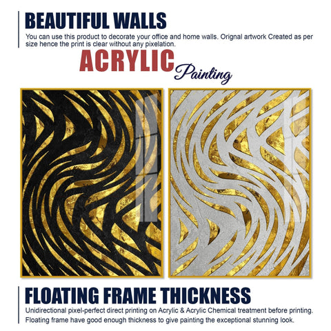 Golden Patterns Acrylic Floating Wall Painting Set of 2 - Decor Mantra 