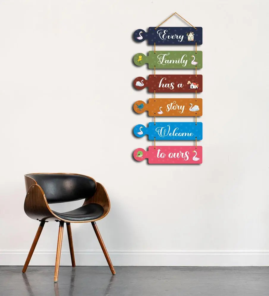 Family Quotes Decorative Wall Art MDF Wooden Wall Hanger for Living Room | Bedroom | Home Decor | Gifts | Wood Hangings for Home Decoration | Modern Artworks (WH_6004N), Set of 6 - Decor Mantra 