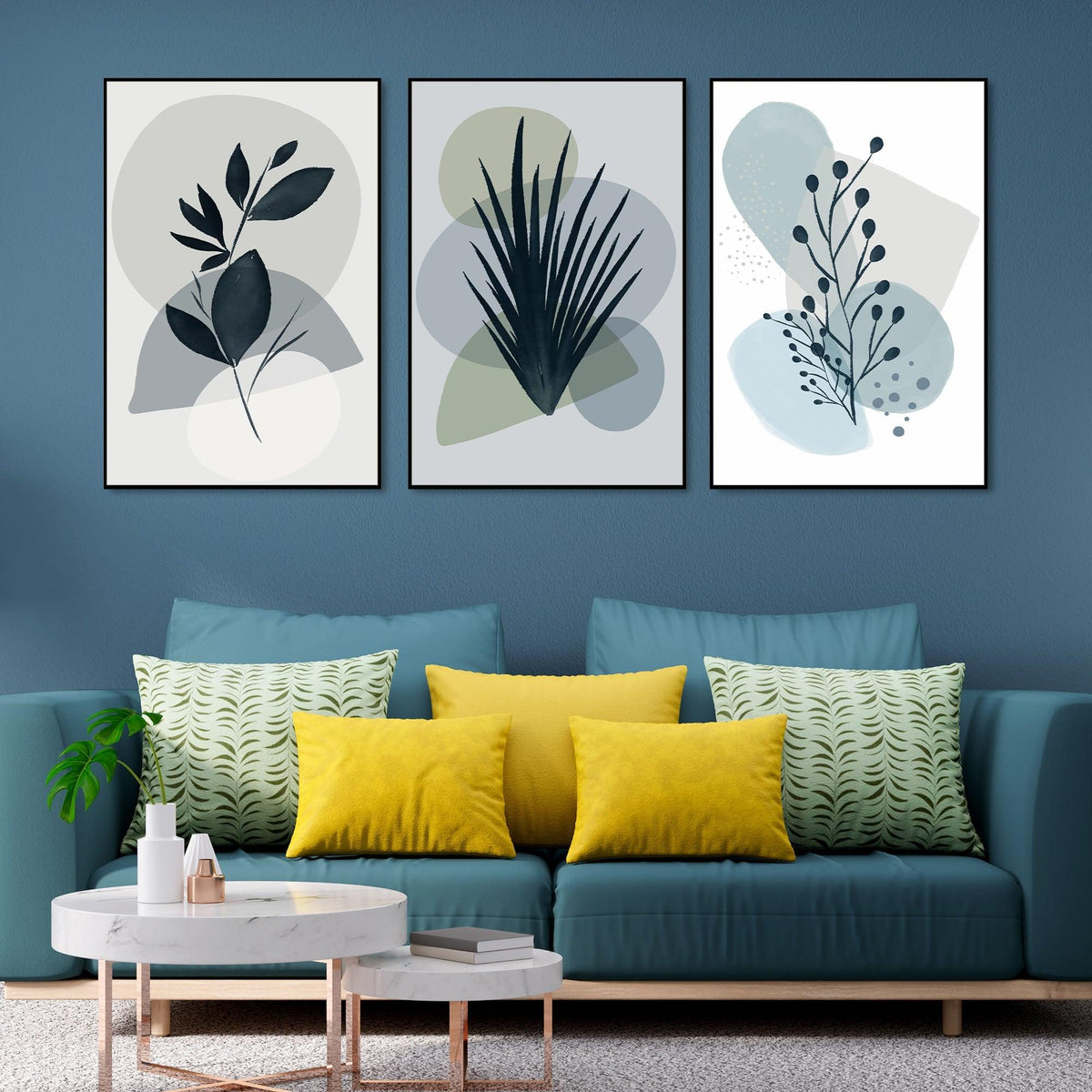 Plants Floating Canvas Wall Painting Set of Three - Decor Mantra 
